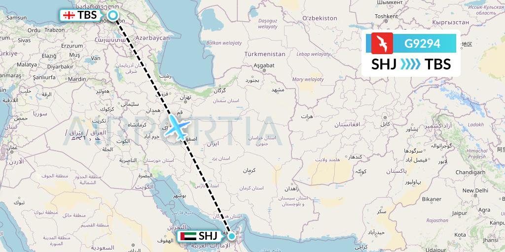 G9294 Air Arabia Flight Map: Sharjah to Tbilisi