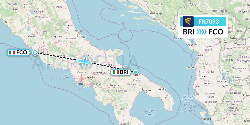 FR7093 Ryanair Flight Map: Bari to Rome