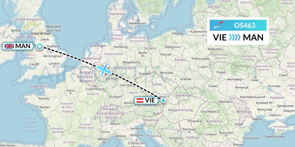 OS463 Austrian Airlines Flight Map: Vienna to Manchester