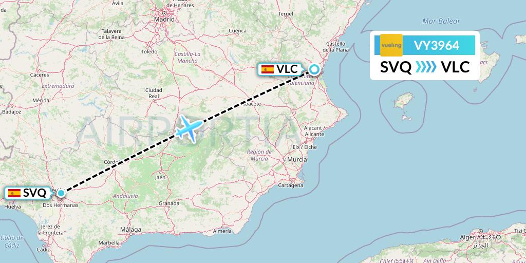 VY3964 Vueling Flight Map: Seville to Valencia