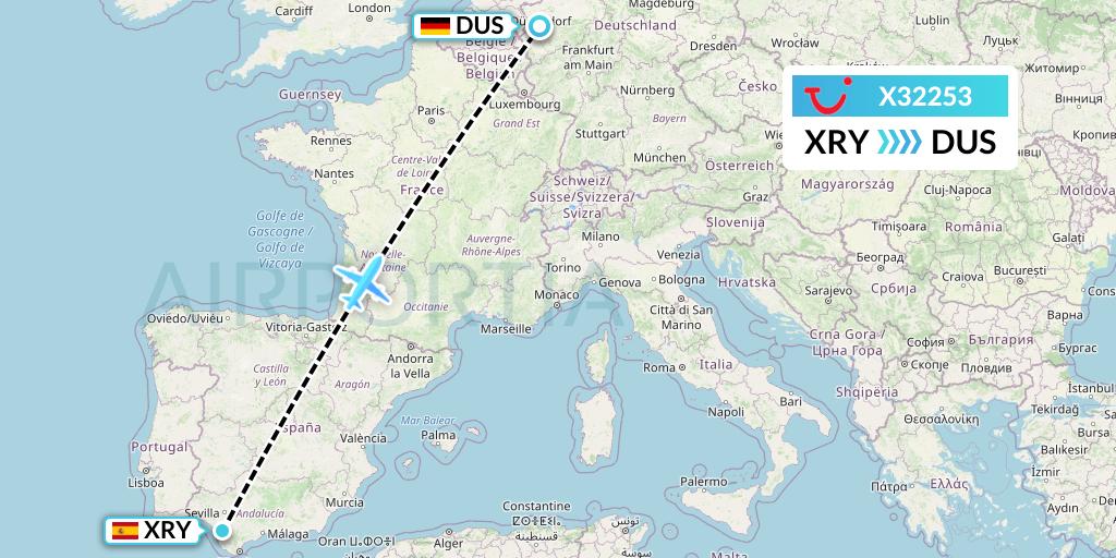 X32253 TUI fly Germany Flight Map: Jerez to Dusseldorf