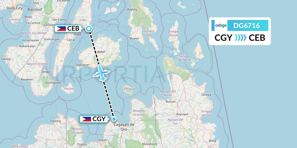 DG6716 Cebgo Flight Map: Cagayan de Oro to Cebu