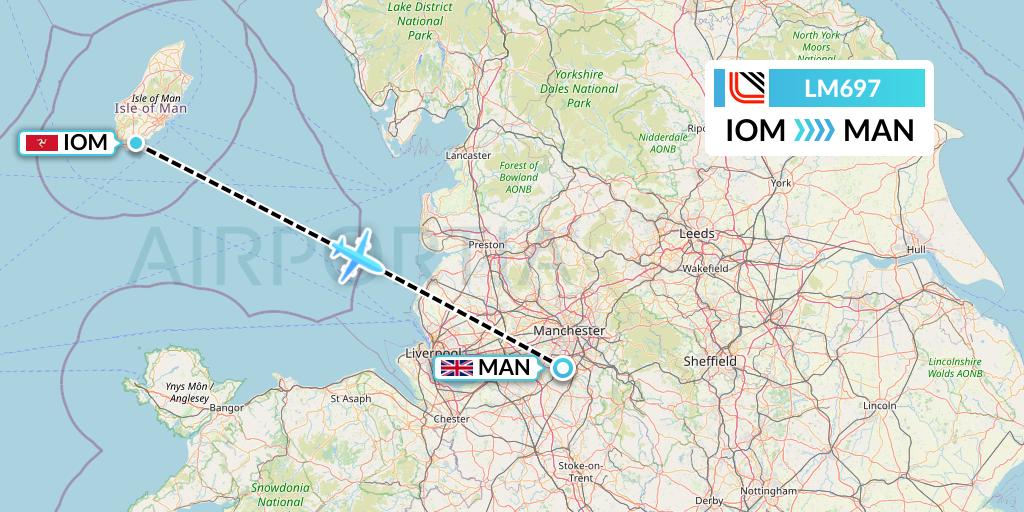 LM697 Loganair Flight Map: Isle of Man to Manchester