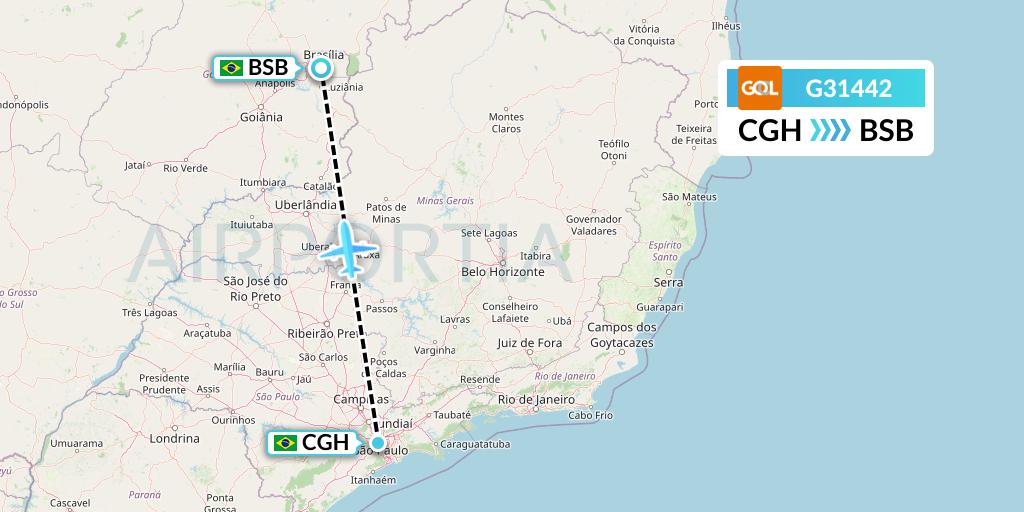 G31442 GOL Transportes Aeros Flight Map: Sao Paulo to Brasilia