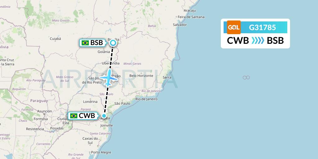 G31785 GOL Transportes Aeros Flight Map: Curitiba to Brasilia