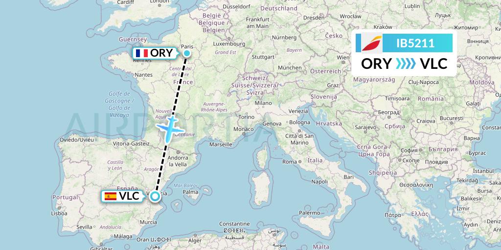 IB5211 Iberia Flight Map: Paris to Valencia
