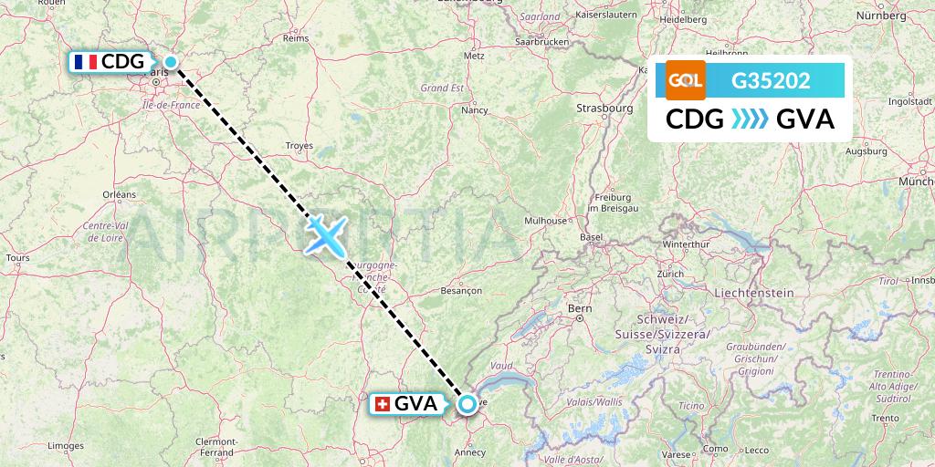 G35202 GOL Transportes Aeros Flight Map: Paris to Geneva