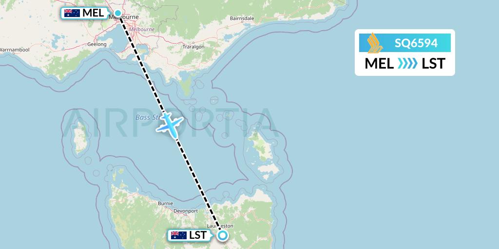 SQ6594 Singapore Airlines Flight Map: Melbourne to Launceston