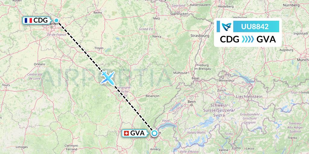 UU8842 Air Austral Flight Map: Paris to Geneva