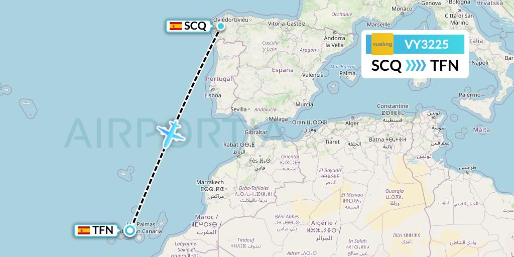 VY3225 Vueling Flight Map: Santiago to Tenerife