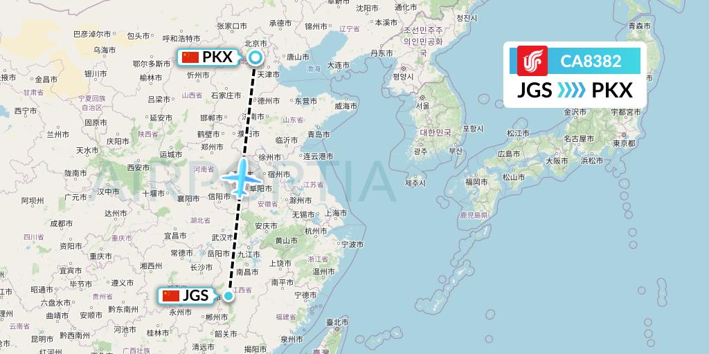 CA8382 Air China Flight Map: Ji'an to Beijing
