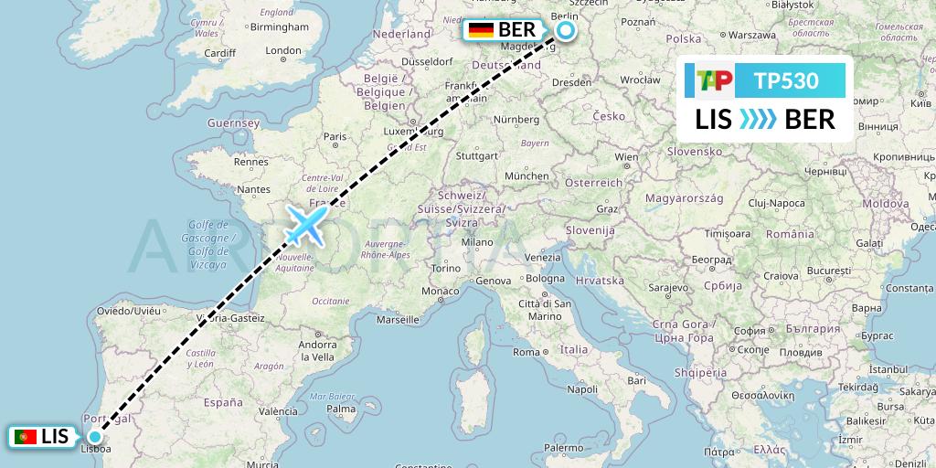 TP530 TAP Portugal Flight Map: Lisbon to Berlin