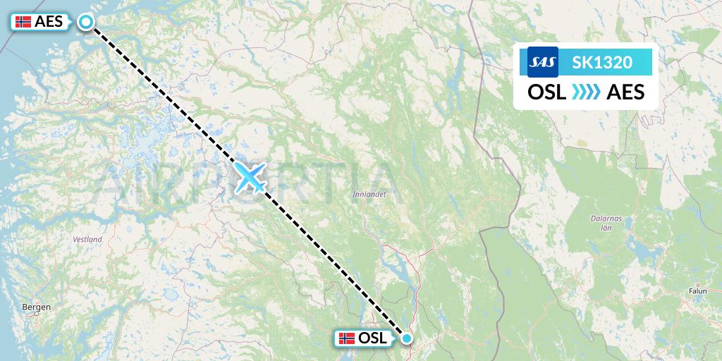 SK1320 SAS Flight Map: Oslo to Alesund