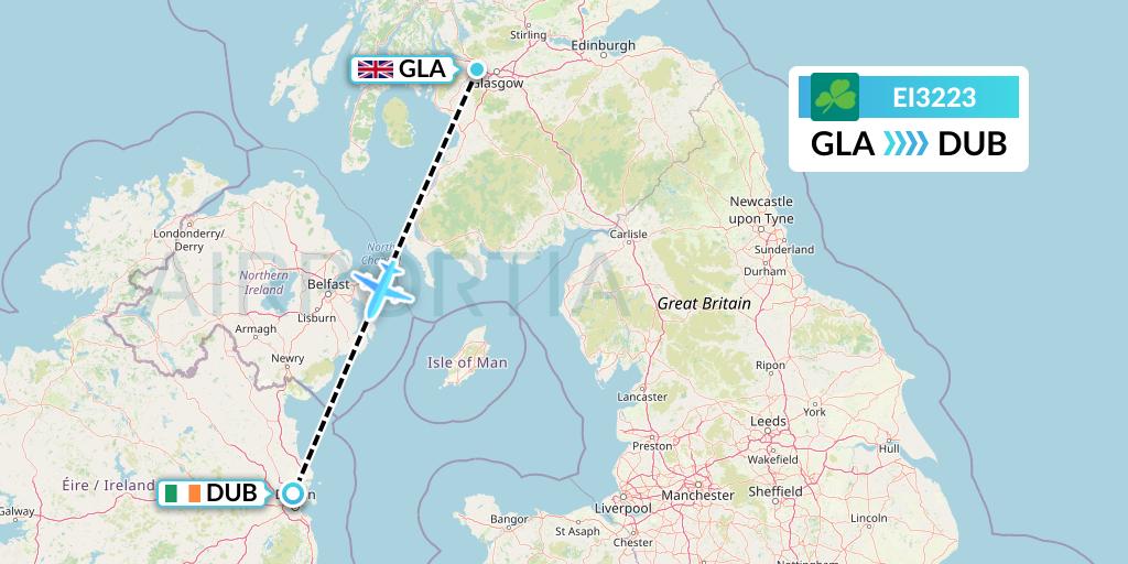 EI3223 Aer Lingus Flight Map: Glasgow to Dublin