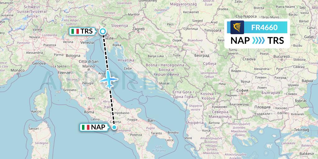 FR4660 Ryanair Flight Map: Naples to Trieste