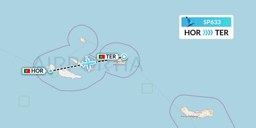 SP633 SATA Air Acores Flight Map: Horta to Lajes