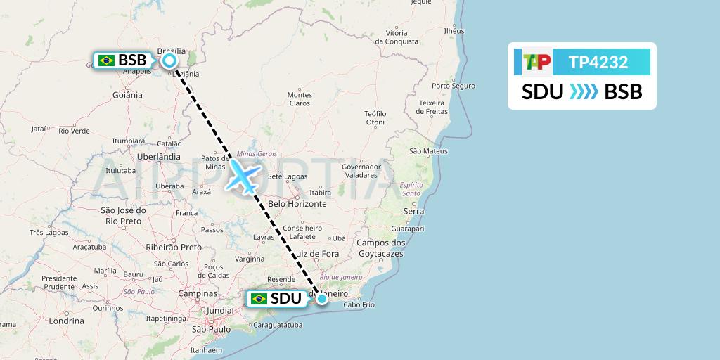 TP4232 TAP Portugal Flight Map: Rio de Janeiro to Brasilia
