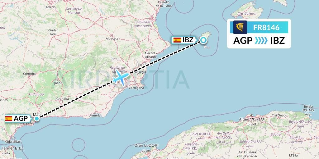 FR8146 Ryanair Flight Map: Malaga to Ibiza