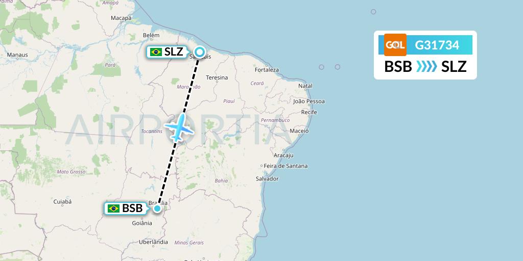G31734 GOL Transportes Aeros Flight Map: Brasilia to Sao Luis