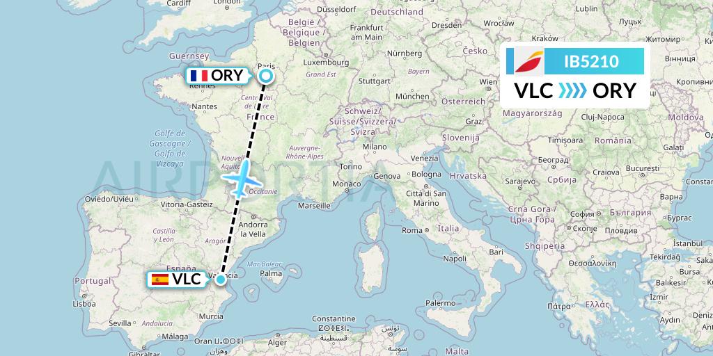 IB5210 Iberia Flight Map: Valencia to Paris