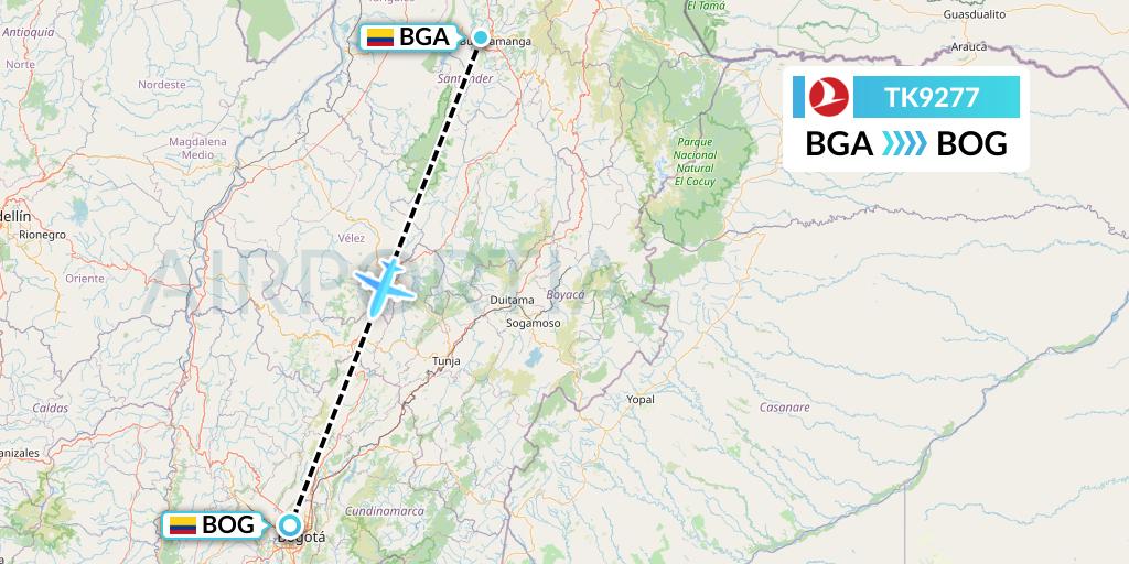 TK9277 Turkish Airlines Flight Map: Bucaramanga to Bogota