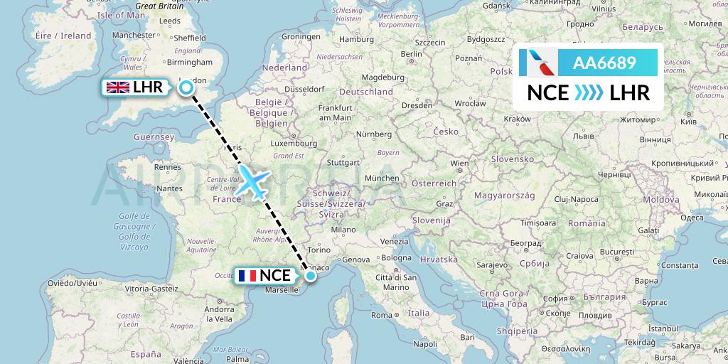 AA6689 American Airlines Flight Map: Nice to London