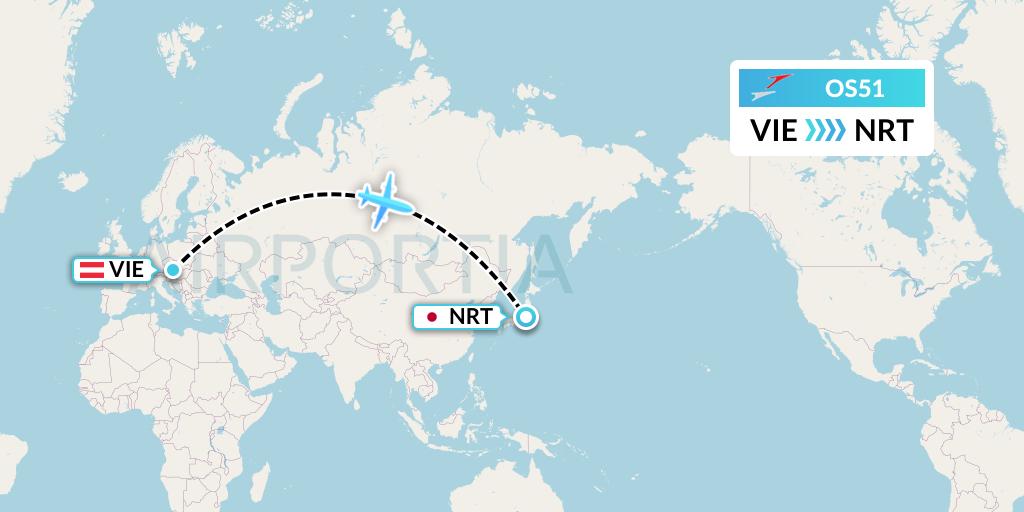 OS51 Austrian Airlines Flight Map: Vienna to Tokyo