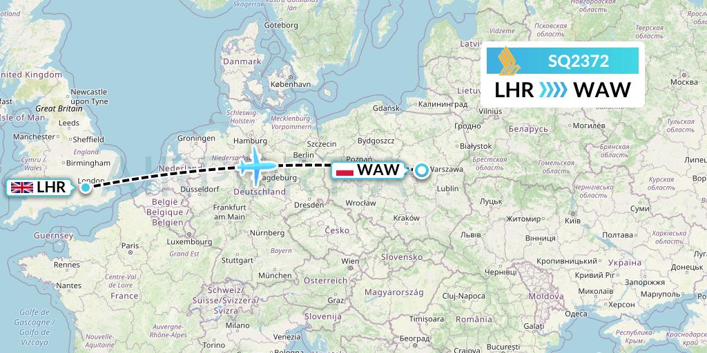 SQ2372 Singapore Airlines Flight Map: London to Warsaw
