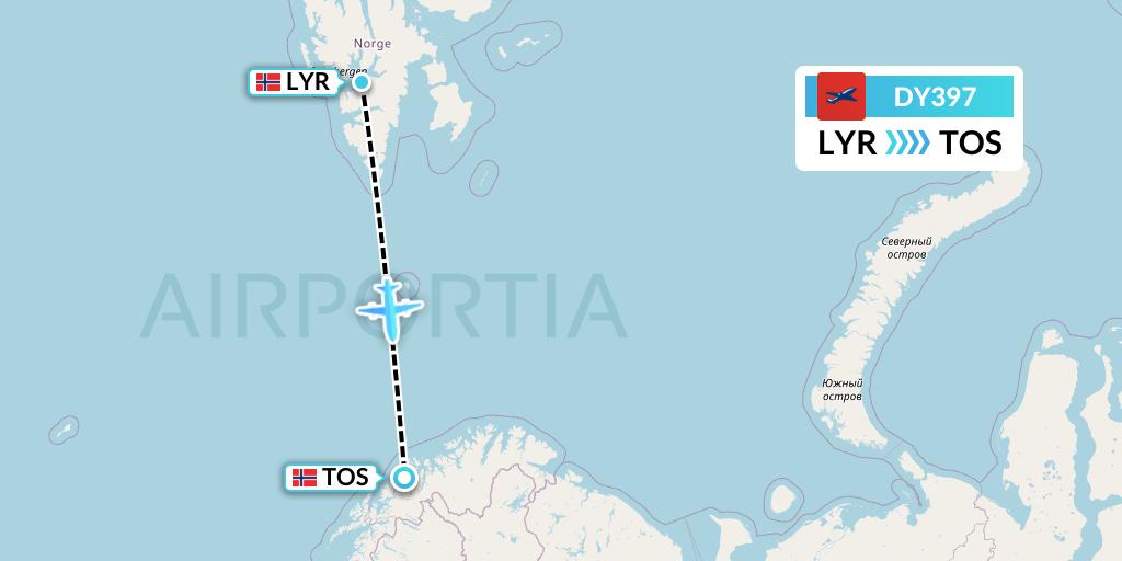 DY397 Norwegian Flight Map: Longyearbyen to Tromso
