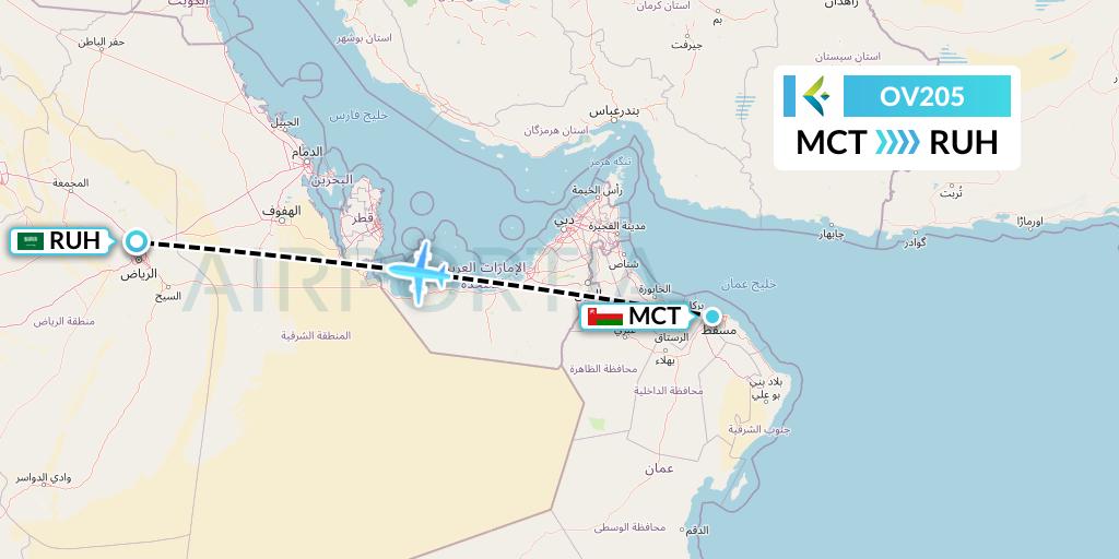 OV205 SalamAir Flight Map: Muscat to Riyadh