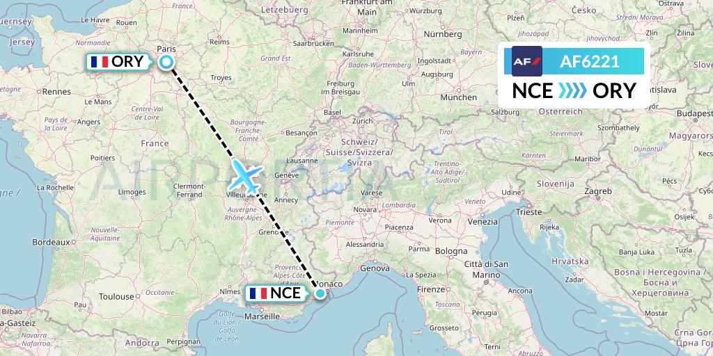 AF6221 Air France Flight Map: Nice to Paris