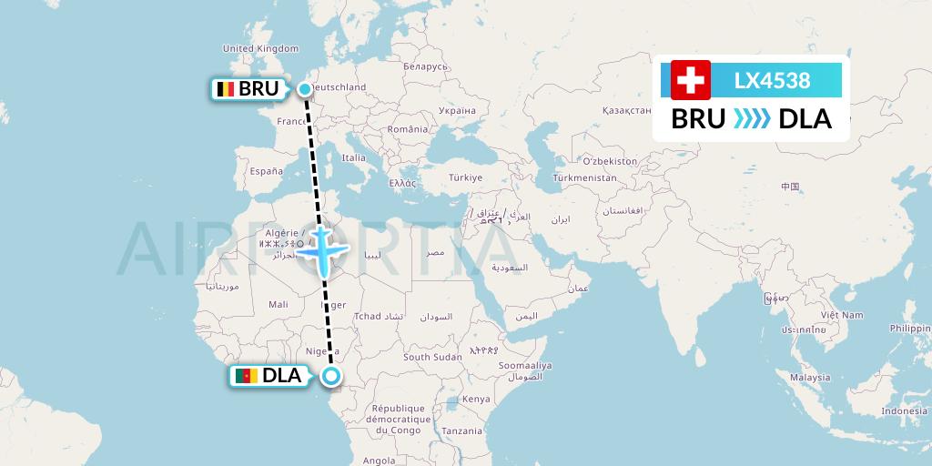 LX4538 Swiss Flight Map: Brussels to Douala