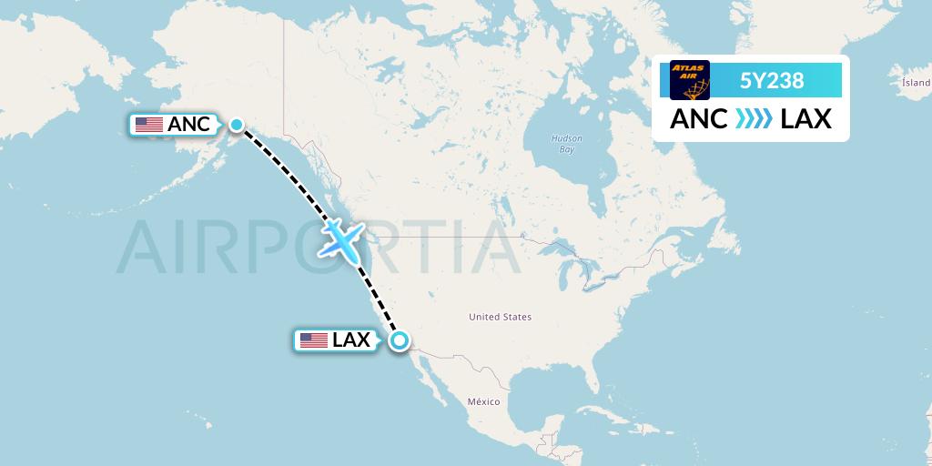 5Y238 Atlas Air Flight Map: Anchorage to Los Angeles