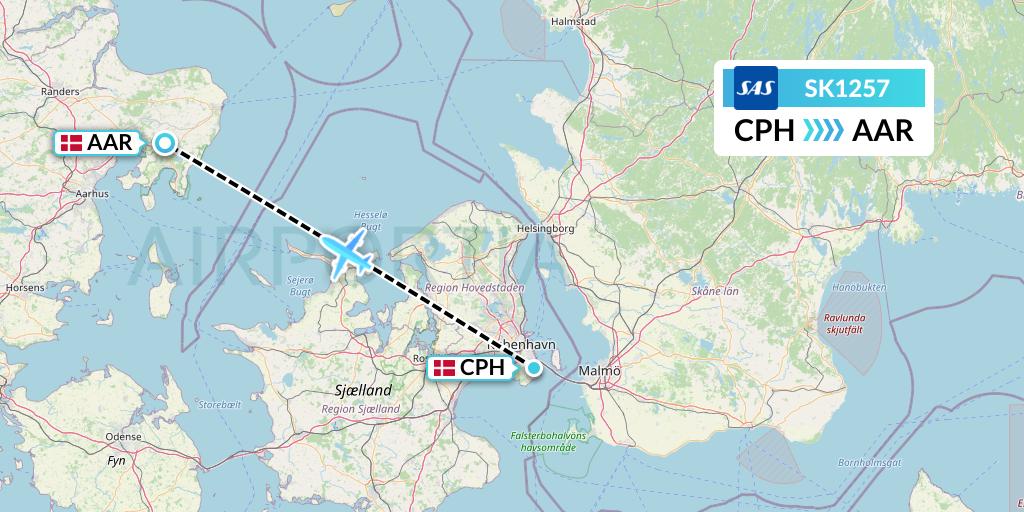 SK1257 SAS Flight Map: Copenhagen to Aarhus