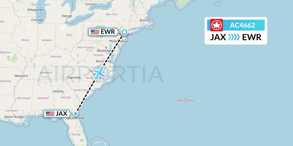 AC4662 Air Canada Flight Map: Jacksonville to New York