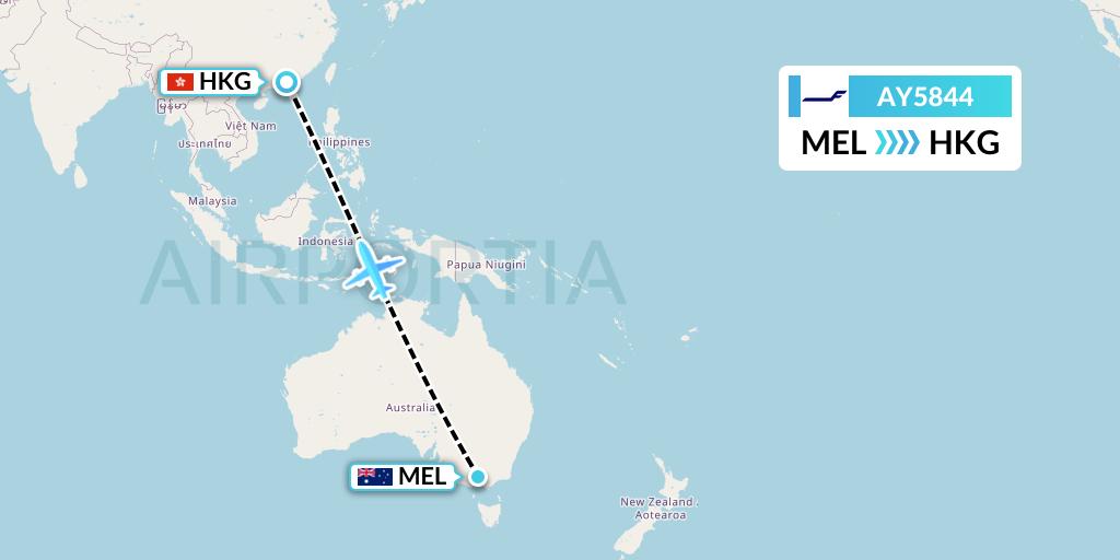 AY5844 Finnair Flight Map: Melbourne to Hong Kong