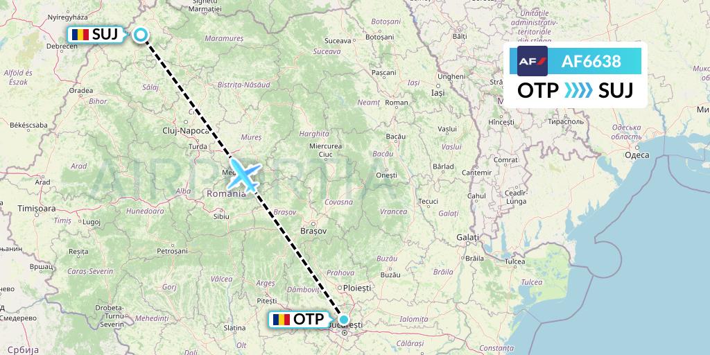 AF6638 Air France Flight Map: Bucharest to Satu Mare