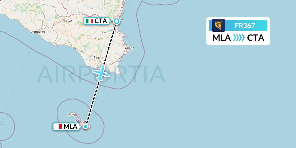 FR367 Ryanair Flight Map: Malta to Catania