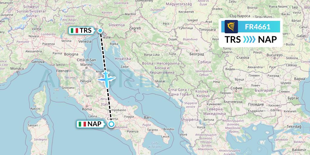 FR4661 Ryanair Flight Map: Trieste to Naples