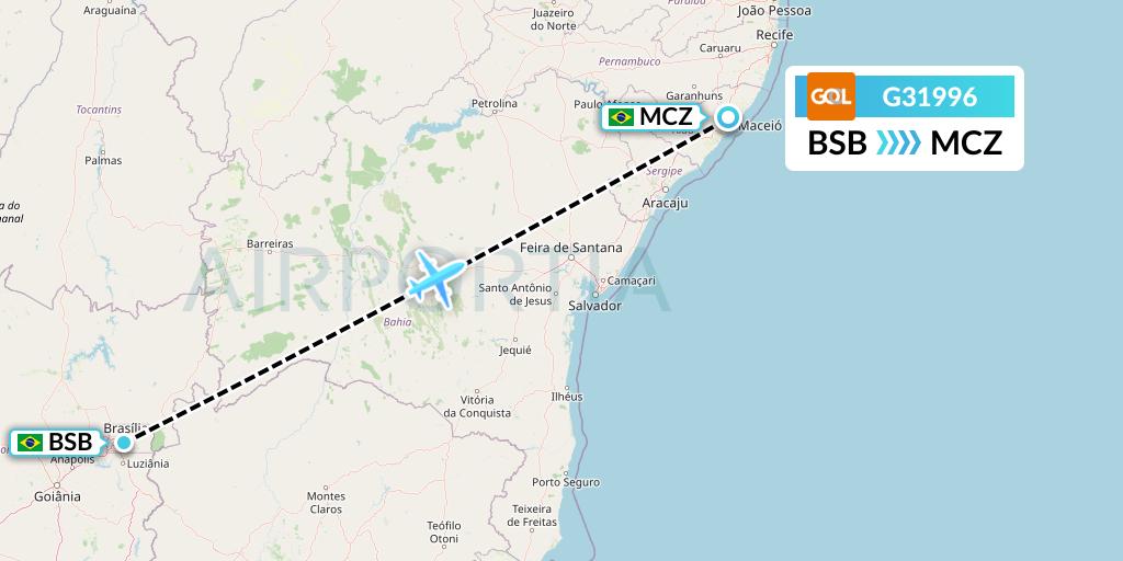 G31996 GOL Transportes Aeros Flight Map: Brasilia to Maceio