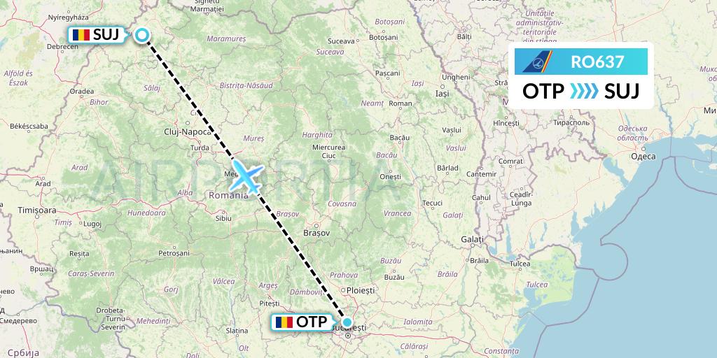 RO637 Tarom Flight Map: Bucharest to Satu Mare