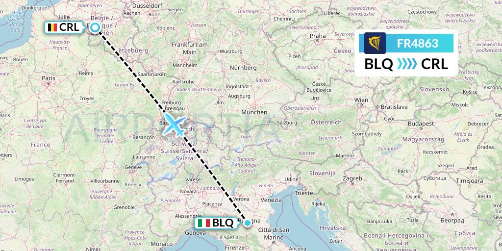 FR4863 Ryanair Flight Map: Bologna to Brussels