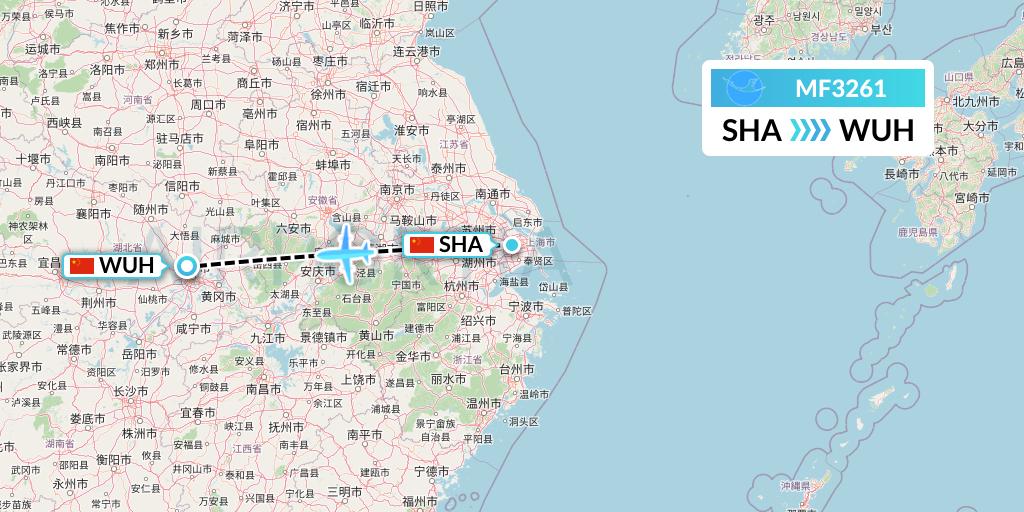 MF3261 Xiamen Airlines Flight Map: Shanghai to Wuhan