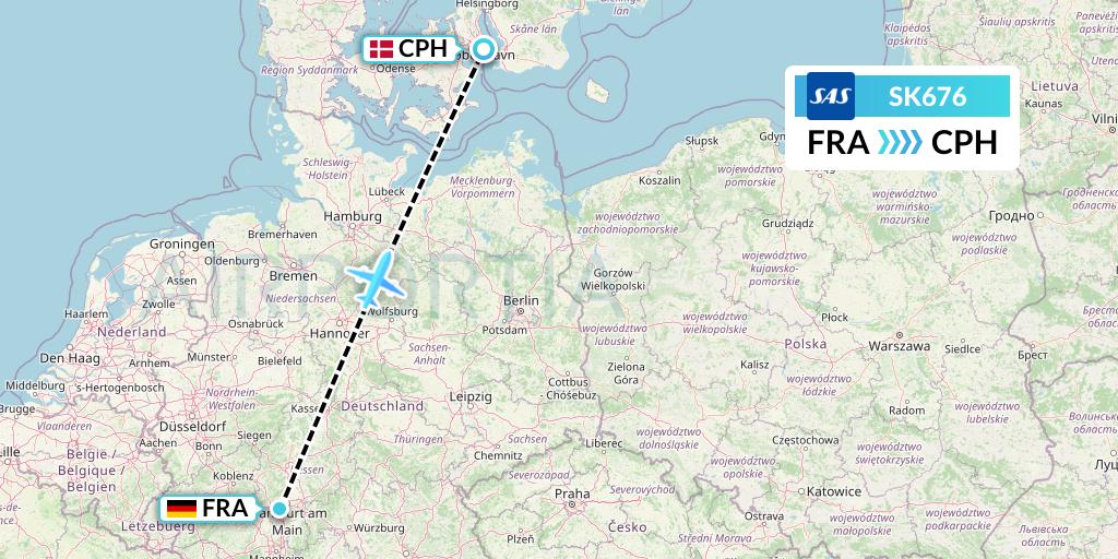 SK676 SAS Flight Map: Frankfurt to Copenhagen