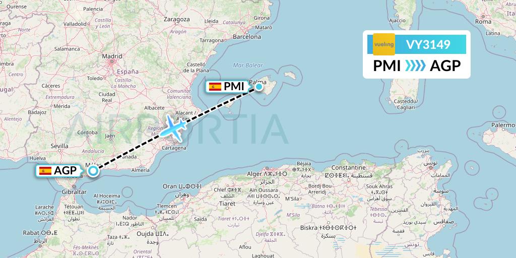 VY3149 Vueling Flight Map: Palma de Mallorca to Malaga