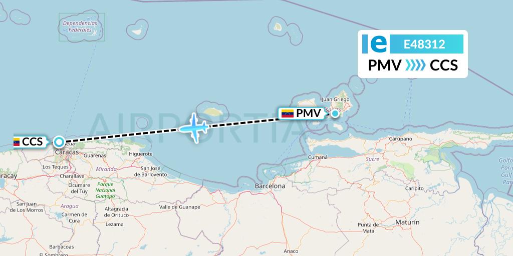 E48312 Estelar Latinoamerica C.A. Flight Map: Porlamar to Caracas