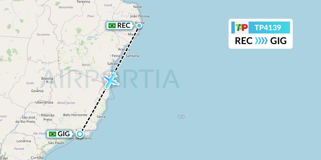 TP4139 TAP Portugal Flight Map: Recife to Rio de Janeiro