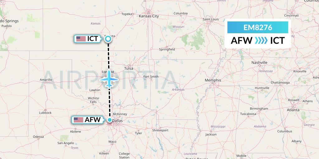 EM8276 Empire Airlines Flight Map: Fort Worth to Wichita