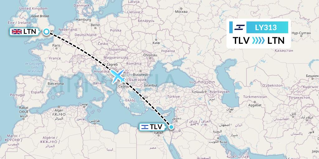 LY313 El Al Flight Map: Tel Aviv to London