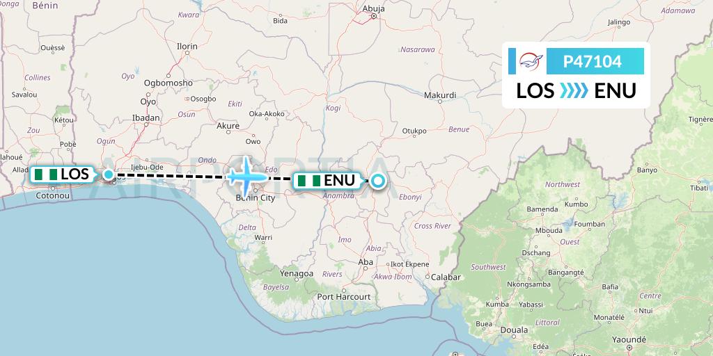 P47104 Air Peace Flight Map: Lagos to Enugu
